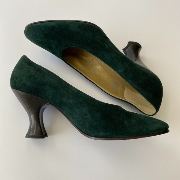 VINTAGE Yves Saint Laurent Deep Emerald Suede Heel - Picture 4 of 7